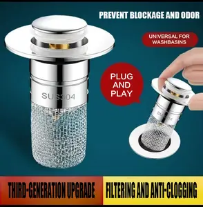 Bathroom Sink Stopper Hair Catcher with Universal Pop Up Sink Drain Filter and Stainless Steel Filter Basket, Bathroom Sink Drain Strainer