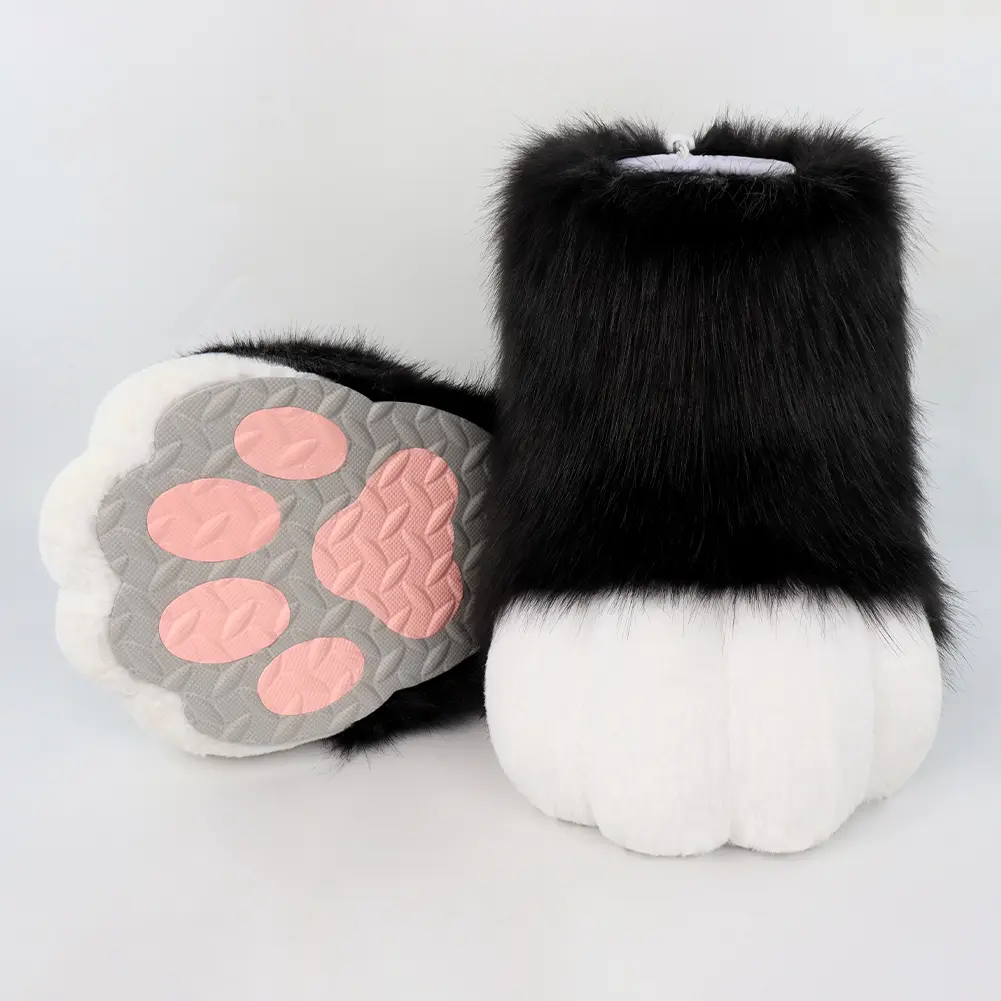 Cute Fursuit Paw Slippers | Fluffy Animal Feet Covers with Anti-Skid Pad for Cosplay & Couple Fun