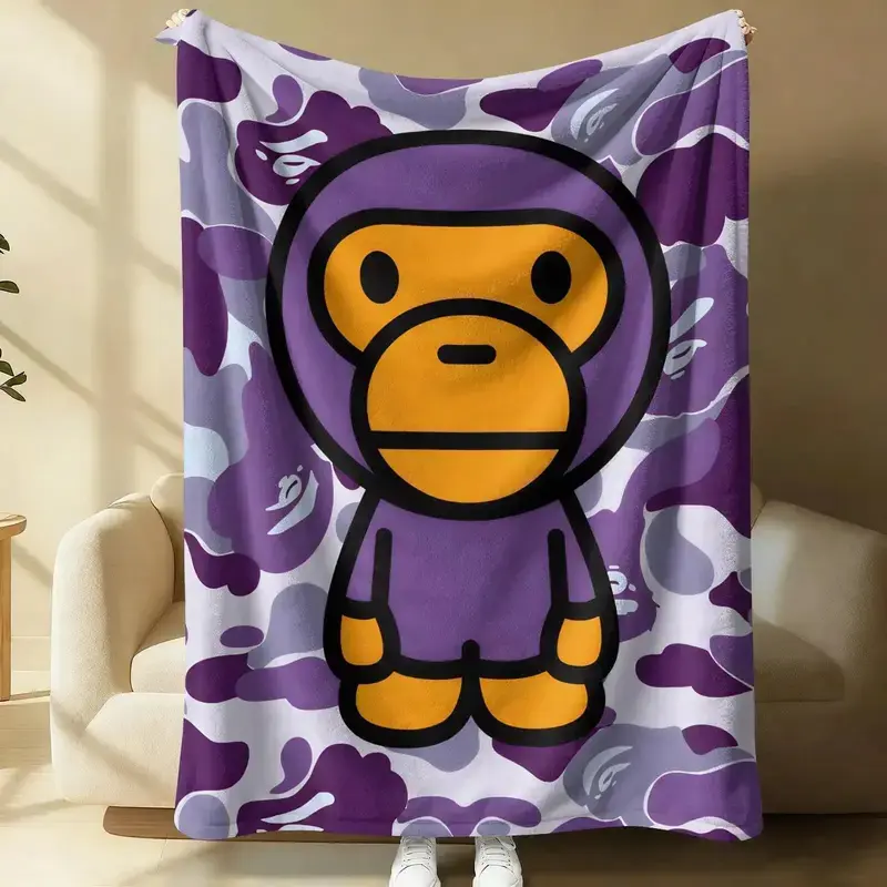 Colorful Patchwork Flannel Sherpa Fleece Blanket, Streetwear Cartoon Character Inspired Design Throw Blanket, Soft Cozy Blanket, Bedroom Decor