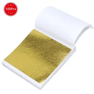 100Pcs Gold Leaf Sheets Gold Foil Sheets for Gilding Crafting, Art & DIY Projects, Picture Frames, Home Walls, Interior and Multi Artistic Decoration, Imitation Gold Foil Sheets 3.15" x 3.5"