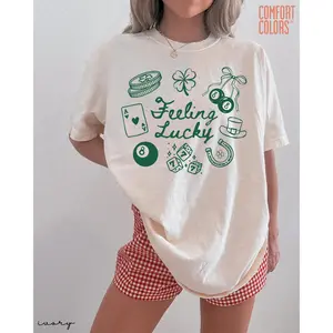 Feeling Lucky Shirt St. Patrick's Day Doodle Graphic Tee Casual St Patty’s Day Top