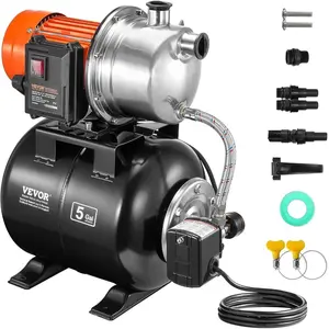 VEVOR 1HP Shallow Well Pump Portable, 1380 GPH Garden Jet Pump with Automatic Controller, 145 ft Head Stainless Steel Sprinkler Booster Pumps, for Garden Lawn Irrigation System, Water TransferVEVOR Super Brand Day