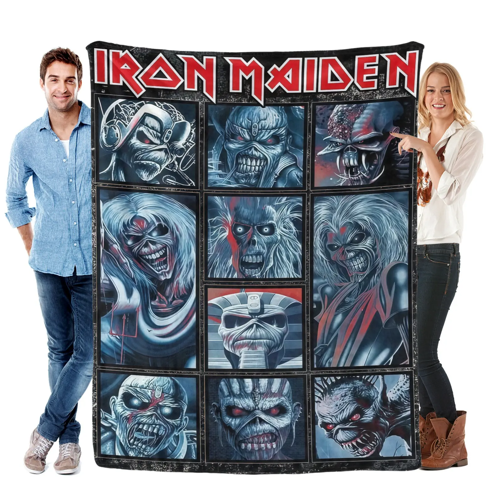 Heavy Metal Legend Collage Fleece Throw Blanket - Decorative HD Blanket, Classic Zombie Horror Character Graphic, Gothic Alt Style Hard Rock Decor, Gift for Metalheads, Decorative Blanket