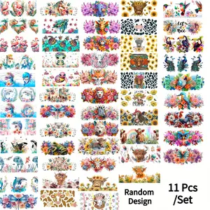 11 Piece Random Pattern 3D UV DTF 16oz Cup Stickers Transfer Pack, Suitable for Mugs Bottles Glass Cups, New Year Thanksgiving Decorations, Decorative Stickers