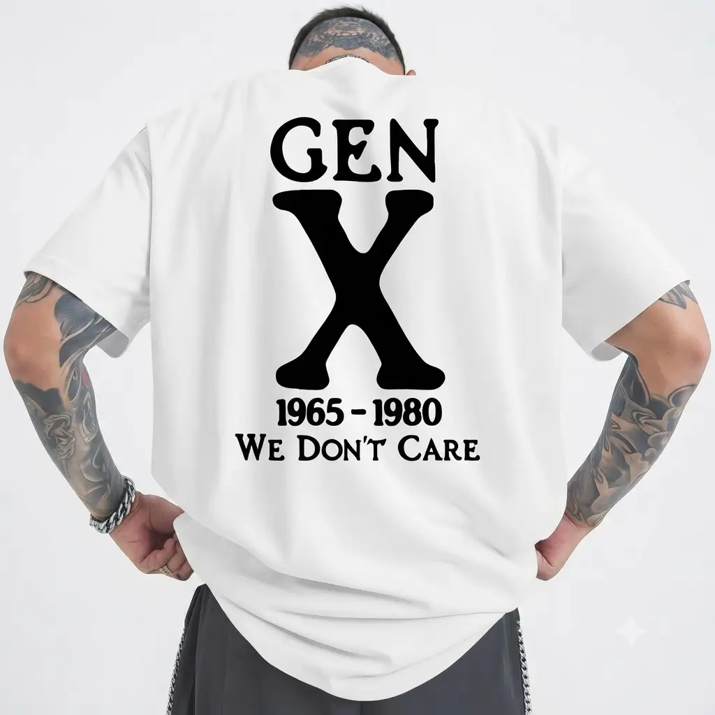 Men's Graphic Tops, Relaxed Fit Cotton T-Shirt with Generation X Back Print, Oversized Shortsleeve Breathable Streetwear