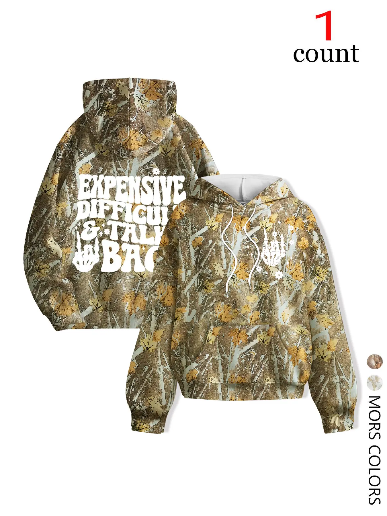 Women's Camo Hooded Sweatshirt, Camouflage, Tops, Long Sleeve Fleece Lined, Drawstring Adjustable, Casual Fashion for Summer, Loose Fit Comfortable Design, Womenswear, Lady, Casual Streetwear Hoodie, Fleece Pullover Hoodie
