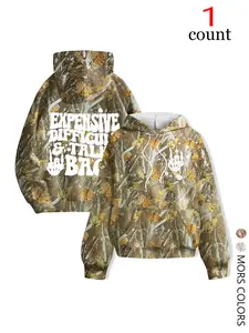 Women's Camo Hooded Sweatshirt, Camouflage, Tops, Long Sleeve Fleece Lined, Drawstring Adjustable, Casual Fashion for Summer, Loose Fit Comfortable Design, Womenswear