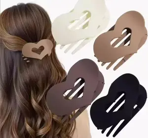 4PCS Large Heart Cutout Claw Clips Neutral Color Hair Clamps for Thick/Thin Hair