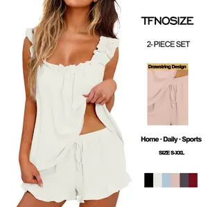 TFNOSIZE Women Y2k Pajamas Set 2 Piece Ruffle Pi Soft Tank Top and Shorts Sleepwear Set Bridal Pajama for Women Set