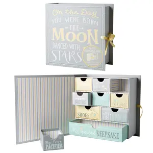 Baby Keepsake Box for Treasured Memories, Moon & Stars - Lightweight, Handcrafted Baby Boxes with 9 Labeled Compartments for First Memories - Gender Neutral Baby Shower Gifts for Girls, Boys