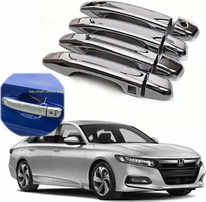 SIZVER Shiny Chrome Plated Side Door Handle Overlay Cover with 2 Front Smart Button Opening Designed for 2018-2023 Accord
