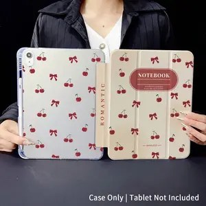 Cute Cherry Print Tablet Case, Soft Shock-Absorbing Protection, With Pen Slot, Ultra-Thin / Stand Function / Auto-Wake, Compatible With IPad 9.7/10.2/10.9/11/12.9, 10th Gen, Air 11, Air 4/5/6, And Galaxy A7/A8/A9+/S6/S7/S8/S9/S9FE/S10+ Series.