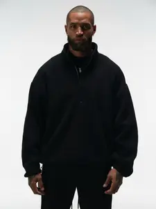 ANANKE Destiny Polar Fleece Anorak - Black Menswear Oversized with Drop Shoulders & Side Pockets in Heavyweight Bonded Polar Fleece Fabric Streetwear Canvas Coats