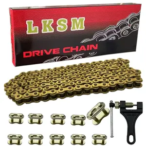 420 Motorcycle Gold Chain 132 Link Standard Roller Chain with Chain Breaker 10 Connecting Master Link For 100cc,110cc,125cc Dirt Pit Bike,ATV,Quad,Go Kart,Scooter