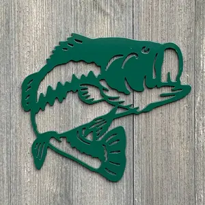 Bass Jumping Metal Sign Cutout - Leaping Bass: A Powder Coated Metal Sign Featuring a Majestic Fish in Mid-Jump - Jumping Fish