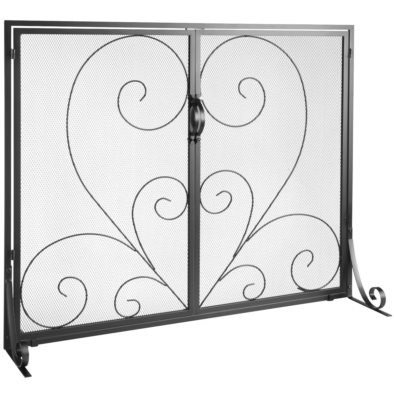 Fireplace Screen 1 Panel With Door, Sturdy Iron Mesh Guard, 39In (L) X 31.6In (H) Spark Guard, Easy Assembly, Free Standing Fire Fence Grate, Living Room Decor, Vintage Style, Durable Black Iron