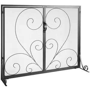 Fireplace Screen 1 Panel With Door, Sturdy Iron Mesh Guard, 39In (L) X 31.6In (H) Spark Guard, Easy Assembly, Free Standing Fire Fence Grate, Living Room Decor, Vintage Style, Durable Black Iron