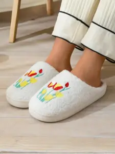 Women's Floral Pattern Embroidery Slippers, Casual Soft Comfortable Home Slippers, Warm Slippers for Indoor & Outdoor Use for Fall & Winter, Footwear