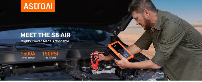 AstroAI S8 Air 7 in 1 10000mAh Battery Capacity Car Battery Jump Starter  with 150PSI Air Compressor, 12V Battery Charger, Compact Design