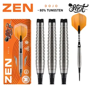 Shot Zen Dojo Soft Tip Dart Set - 80% Tungsten Barrels, Front-Weighted Torpedo Shape, Precision-Crafted in New Zealand, Ideal for Center-to-Forward Balance