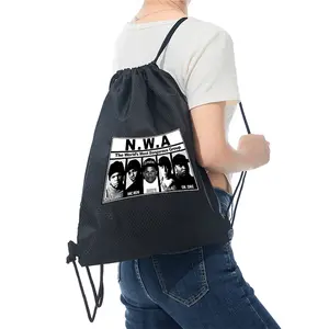 NWA The Worlds Most Dangerous Group Print Drawstring Backpack Gym Bag for Music Fans Hip Hop Lovers Urban Streetwear Style Casual Outdoor Use Festival Party Sports Activity Gift for Birthday Christmas and Special Occasions