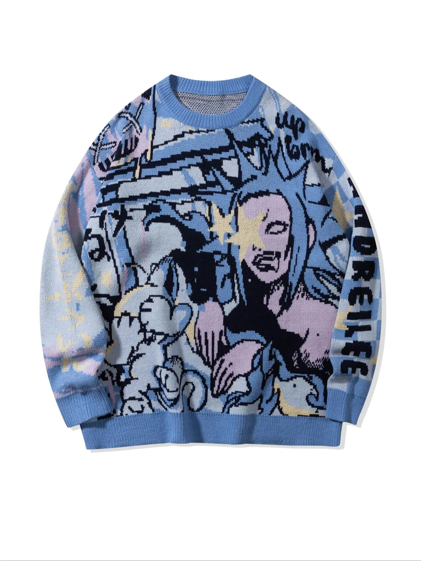 Men's Cartoon Print Round Neck Sweater, Loose Casual Long Sleeve Crew Neck Jumper for Spring & Fall, Fashion Men's Knitwear for Daily Wear