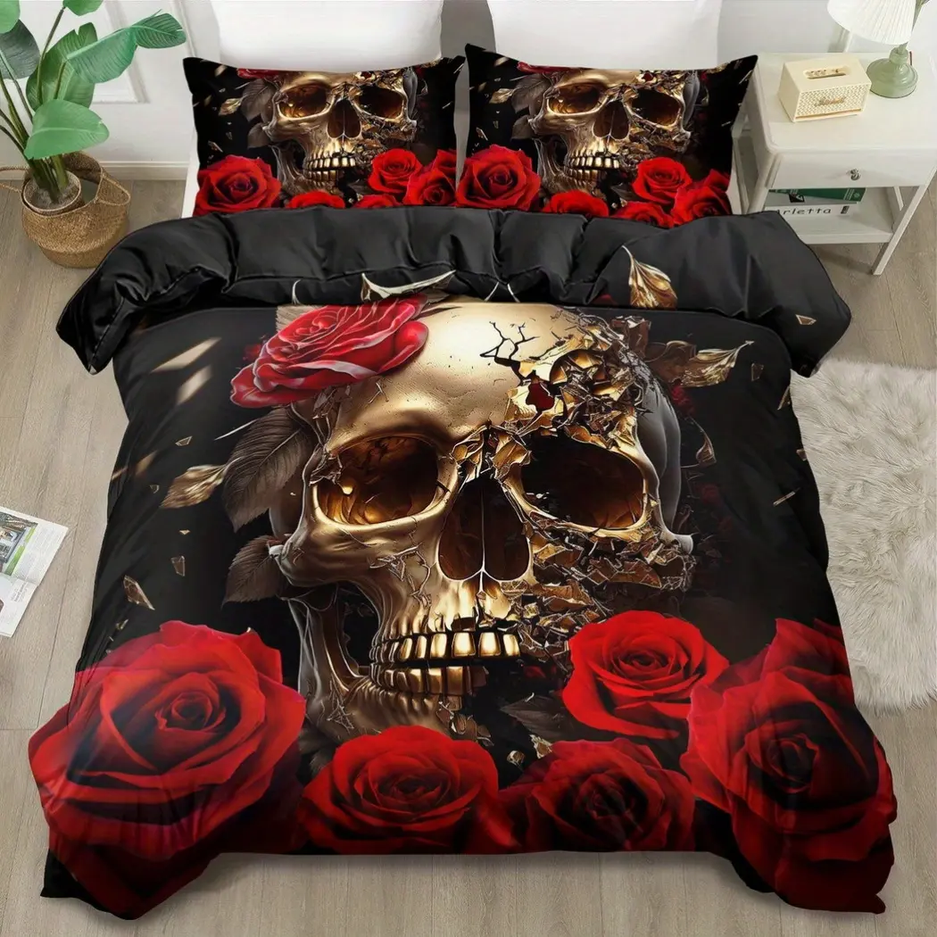 Skull-themed duvet cover set - 2/3 pieces, soft, comfortable and breathable, skull handle pattern printed bedding set, skull handle printed duvet cover set, 100% polyester, machine washable, suitable all seasons, bedroom or guest roomhome proom decor gift
