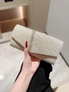 New Women's Ruched Sparkling Rhinestone Evening Bag, Elegant Clutch, Wedding Bridal Handbag, Versatile Shoulder Chain Bag, Perfect Gift for Weddings