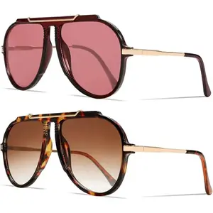 1/2Pcs Oversized Aviator Sunglasses for Women Men 2026 70s Retro Gold Metal Sun Glasses Tangle Free Square Aviator