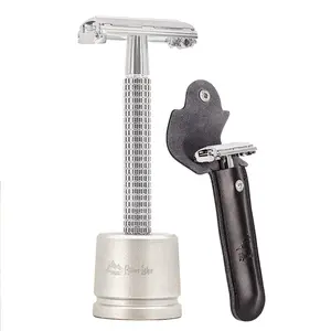 Safety Razor/shaver/shaving tool/Butterfly men's razor Kit Long Handle Butterfly Open Double Edge Safety Razor Men's Shaver (1 Razor, 1 H3 Razor Stand and 1pc Genuine Leather Case)