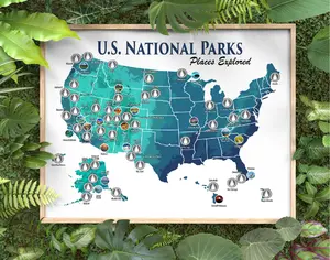 National Park Scratch Off Map; 12x18 National Park Tracker; National Park Print; National Park Bucket List; Hiking Gift