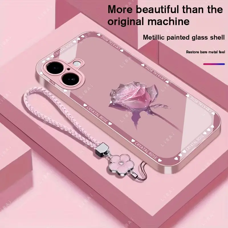 Suitable for [iPhone 16 Plus] Brand new premium phone case,  Free four-leaf clover lanyard，drop-proof and fingerprint-resistant，simple and elegant design，multiple colors available YM99