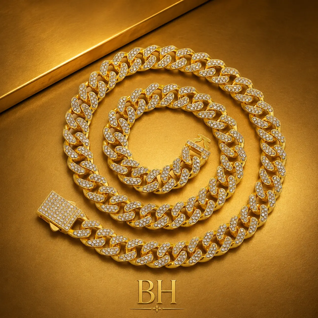 BH Cuban Link Chain 12mm Miami Cuban Necklace Chain for Men Iced Out Necklace