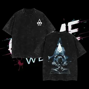 Assassin’s Creed IV: Black Flag Double Printed Oversize Lightweight Acid Washed Tee Game Graphic T-Shirt for Men Casual Day Wear Cotton Fabric - Jeans Vintage Gaming Retro Black Tee Oversized Heavyweight Cotton T-Shirts Love Menswear