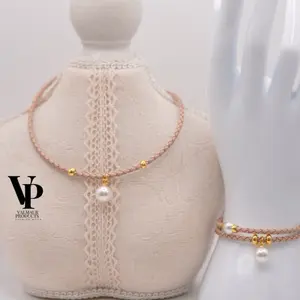 Valmaur Products Pearl Grace Set  – Necklace and Bracelet in Beige or Black Gold Plated Luxury Jewelry for Women