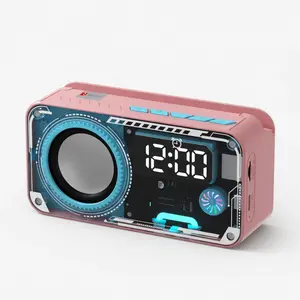 Futuristic Bluetooth Audio Speaker with Digital Clock - Loud Portable Wireless Boombox, RGB Lights, and Deep Bass stereo sound