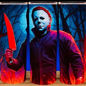 Michael Neon Terror 20 oz Tumbler - BPA Free, stainless steel, Leak proof, durable, with clear lid