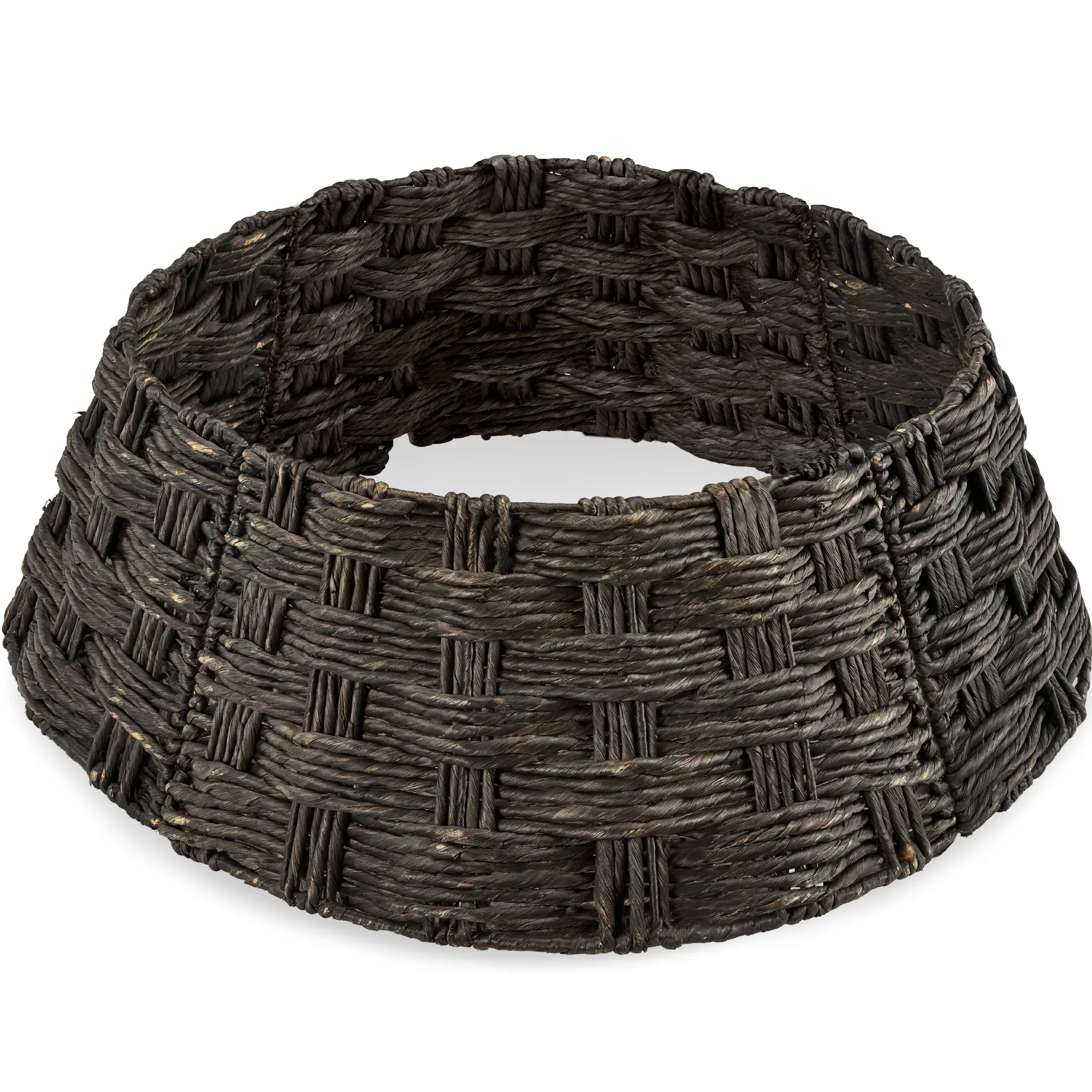 Best Choice Products 36in Basket Woven Hyacinth Christmas Tree Collar, Tree Skirt Accessory w/ Cord Cut-Out