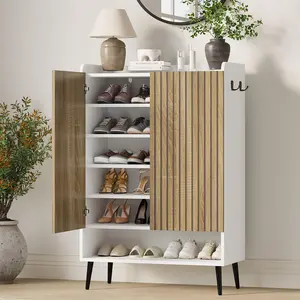 Shoe Cabinet with Adjustable Shelves, 6-Tier Narrow Storage Organizer with Doors, Tall Entryway Cabinet for Hallway, Closet, Living Room