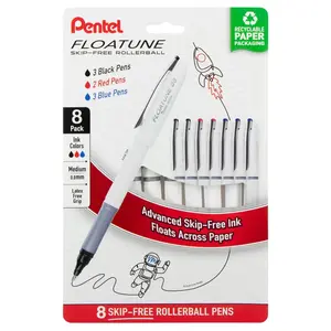 Pentel FLOATUNE Capped Rollerball Pens, 0.8mm Tip, Assorted 8-Pack, Office Writing Supplies for Office Stationery Needs