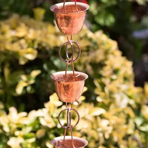 Pure Copper Hammered Cup Rain Chain Replacement Downspout for Gutters