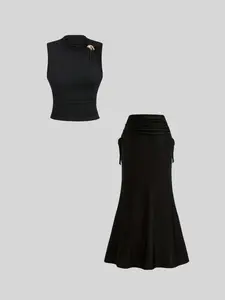 Elegant, versatile and Chic ladies' Sleeveless long skirt suit Elegant, versatile and Chic ladies' Sleeveless long skirt suit