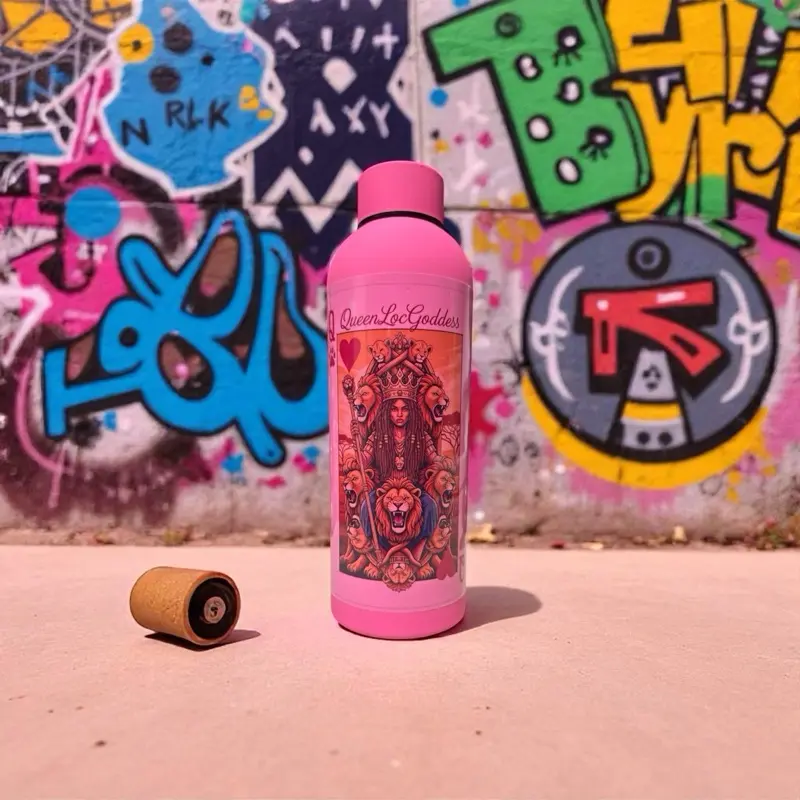 QueenLocGoddess Pink Custom Water Bottle with Unique Design and Cork Lid