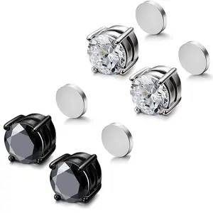 Magnet 6 Prong Set Cubic Zirconia Clip on Fake Stud Earrings for Women Men Cartilage Non Pierced Ear Senstive Ear CZ Crystal Huggie Studs Hypoallergenic Jewelry Gifts Duaghter Bff Birthday Trendy Fashion