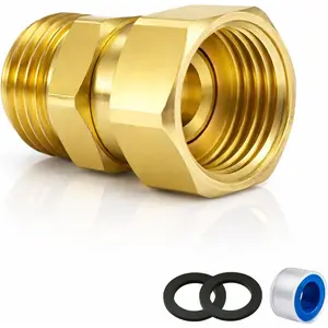 Upgraded No-Leak Easy-Rotate Garden Hose Swivel Connector, 3/4 GHT Brass Hose Swivel Connector, 360? Male to Female Hose Adapter, Anti-Kink Fitting with Washer and PTFE Tape
