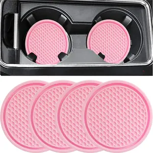 Car Cup Coaster, 4PCS Universal Auto Non-Slip Cup Holder Embedded in Ornaments Silicone Coaster, Car Interior Accessories Sets, Pink