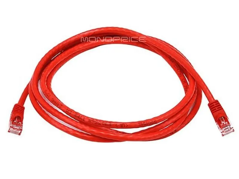 Monoprice 24AWG Cat6 500MHz Crossover Bare Copper Ethernet Network Cable - Red- 7 ft.