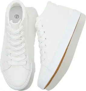 Men's White Canvas High Top Sneakers - Classic Lace-Up Walking Shoes, Light-Weight Soft Casual Tennis Shoes