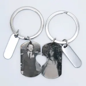 Couple keychain personalized with photo, stainless steel engraved