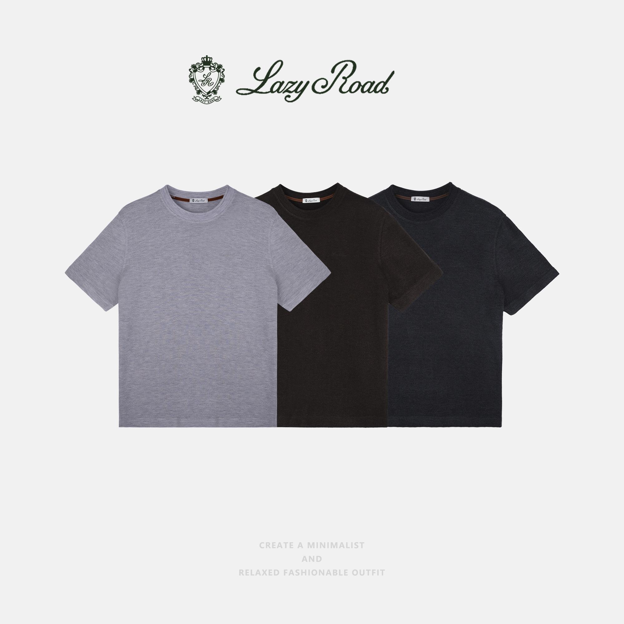 LazyRoad Old Money Style Silk-Wool Blend T-Shirt, Light Luxury Solid-Color Basic Short-Sleeve (Gray)-16268